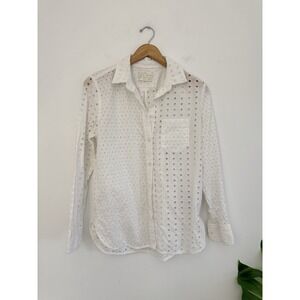 J.Crew White Eyelet Button Down Shirt 100% Cotton Classic Fit Capsule Casual | 2